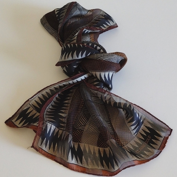 Elaine Gold Silk Scarf Brown Black 53" - Picture 2 of 13